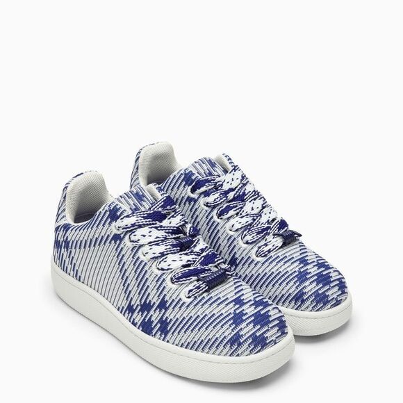 Men's White and Blue Check Pattern Stretch Sneaker - Picture 2 of 4